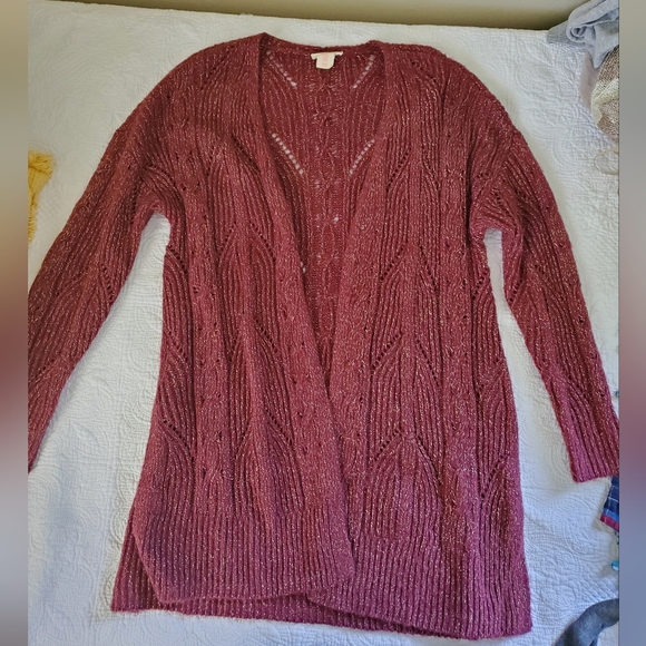For Thee extra long shimmery burgundy knit cardigan sweater - Picture 3 of 4